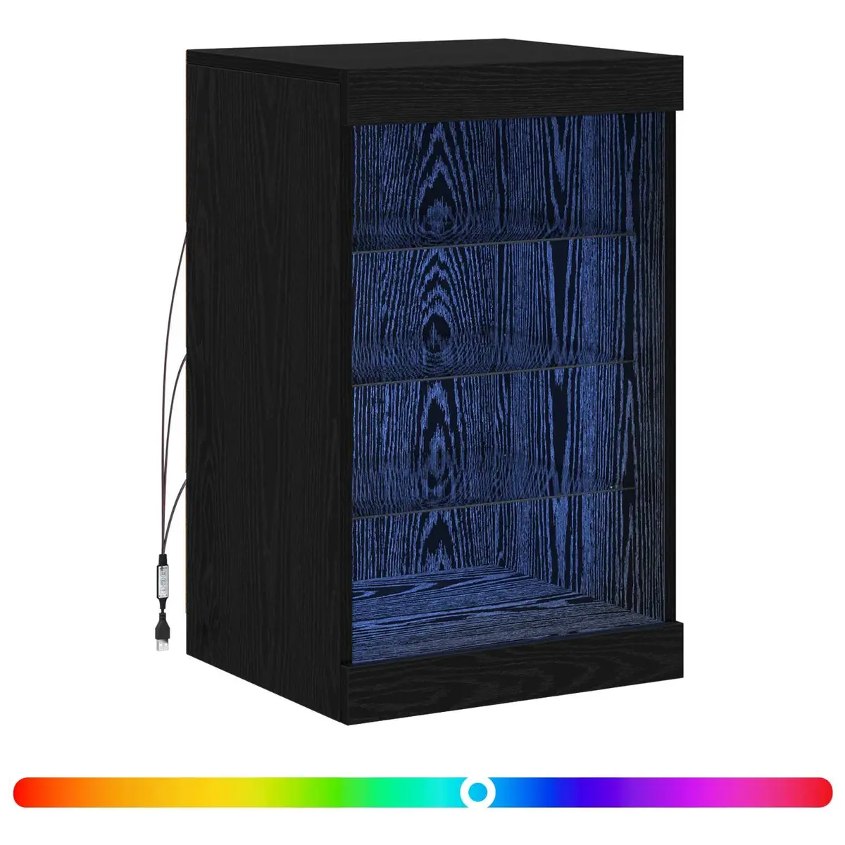 LED Sideboard Engineered Wood Black Oak Modern Storage Cabinet Glass Shelves RGB Lighting