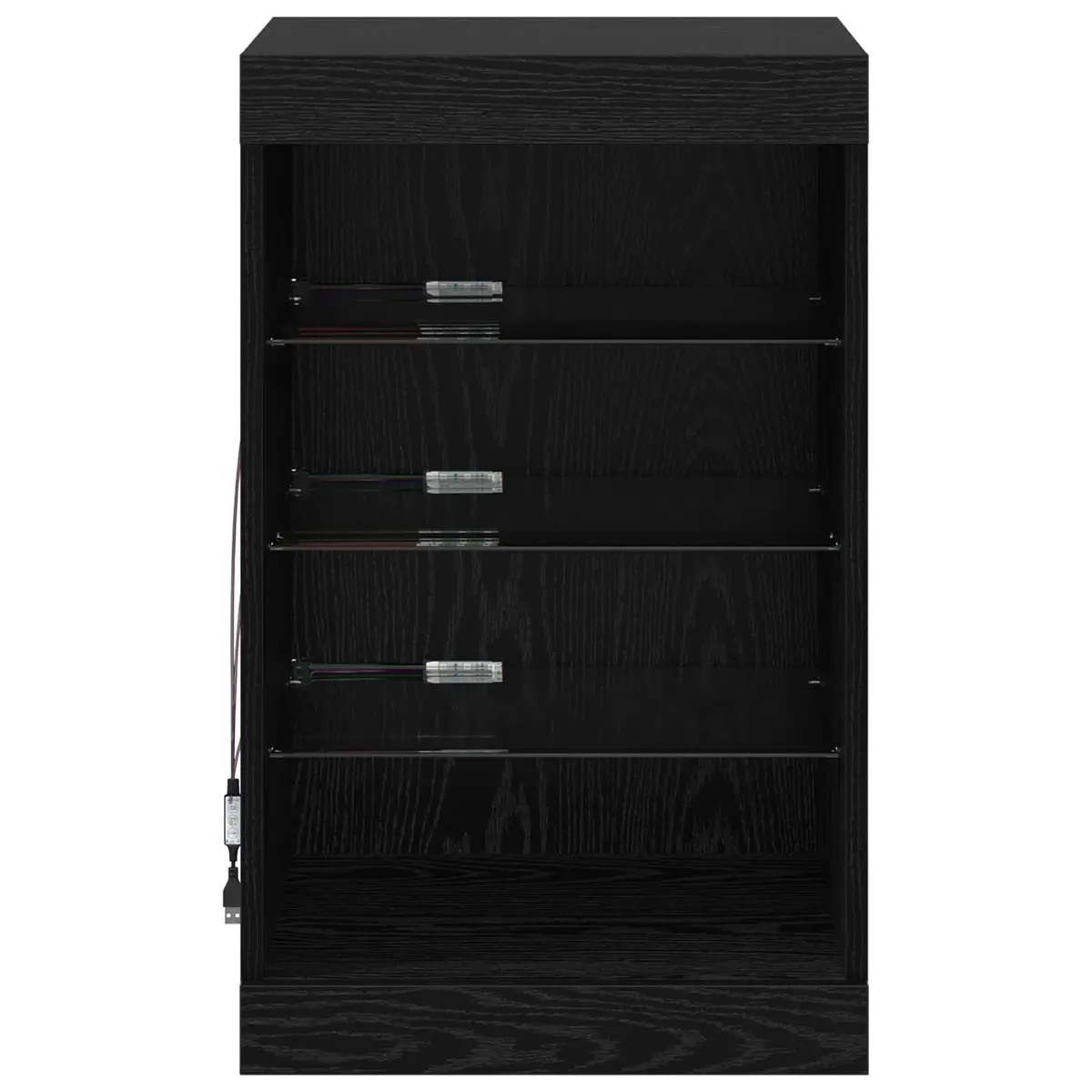 LED Sideboard Engineered Wood Black Oak Modern Storage Cabinet Glass Shelves RGB Lighting