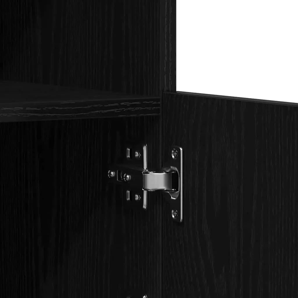 LED Sideboard Engineered Wood Black Oak Modern Storage Cabinet Glass Shelves RGB Lighting