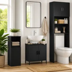Compact Black Oak Wall-Mounted Bathroom Cabinet for Storage