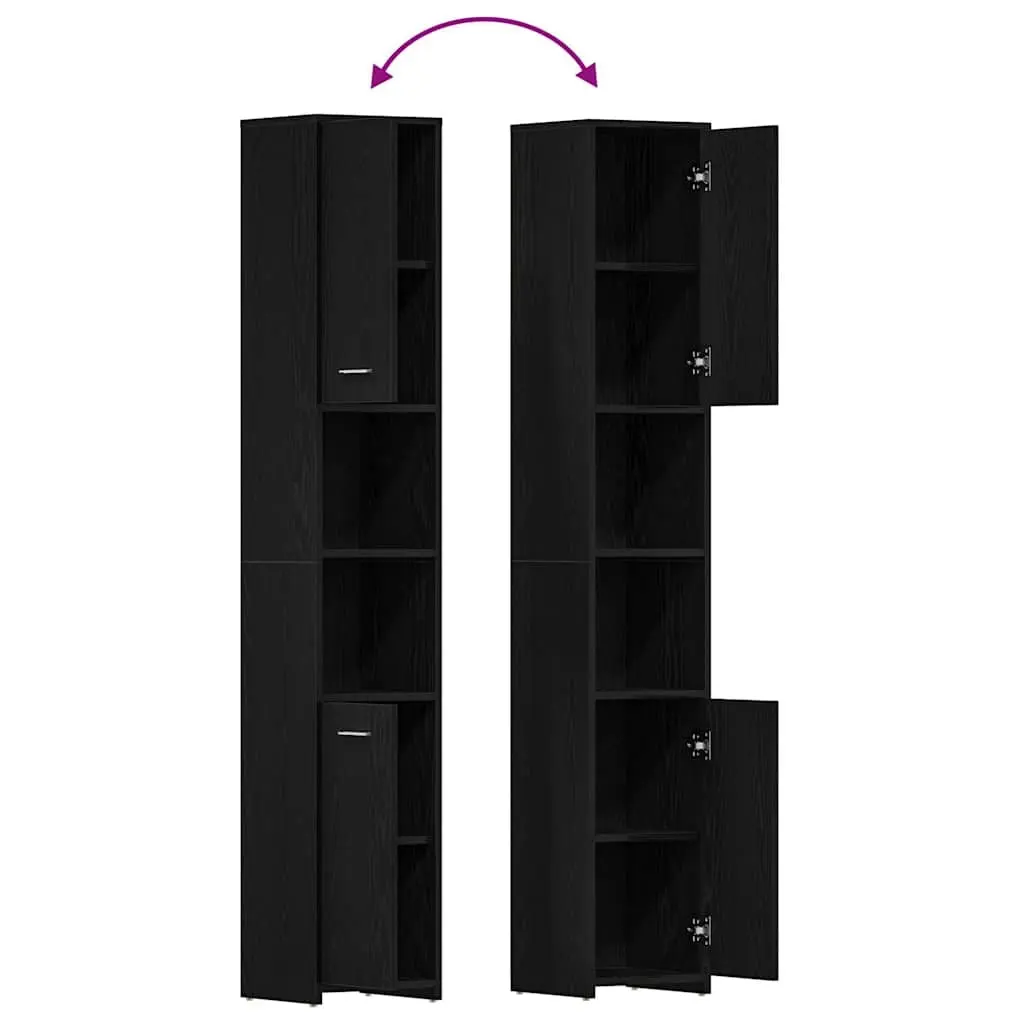Bathroom Cabinet Engineered Wood Tall Organizer Black Oak