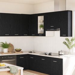 Hanging Glass Cabinet Wall-Mounted Kitchen Storage Black Oak 40x31x60cm