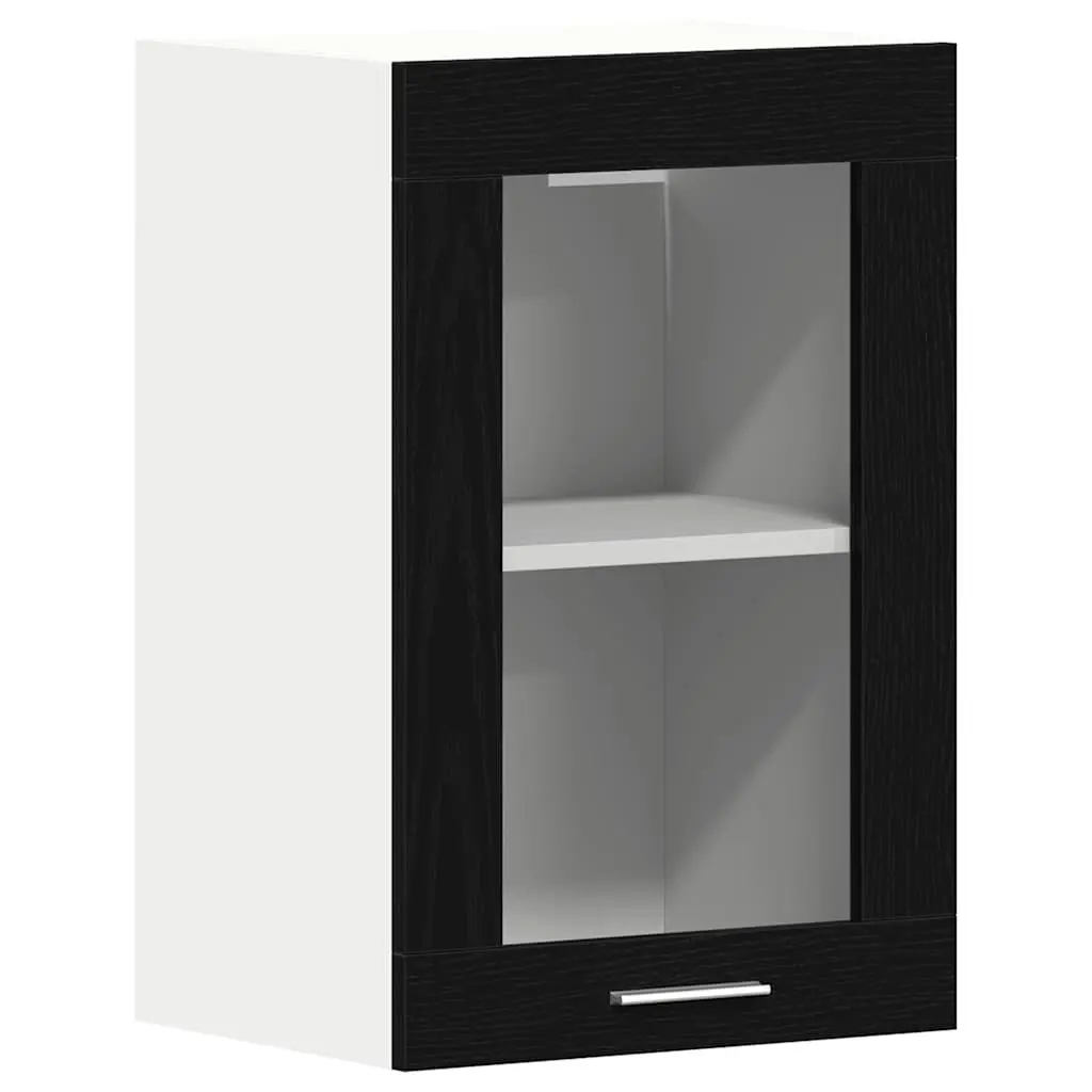 Hanging Glass Cabinet Wall-Mounted Kitchen Storage Black Oak 40x31x60cm