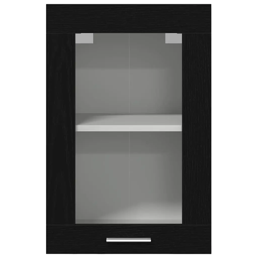 Hanging Glass Cabinet Wall-Mounted Kitchen Storage Black Oak 40x31x60cm