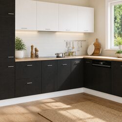 Practical Storage Solution with Black Oak Sink Bottom Cabinet