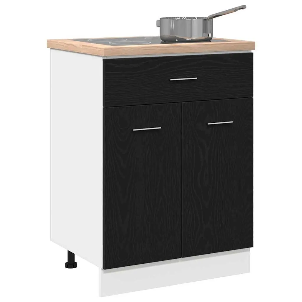 Hanging Kitchen Cabinet Black Oak Modern Storage Engineered Wood 60x46x81.5cm