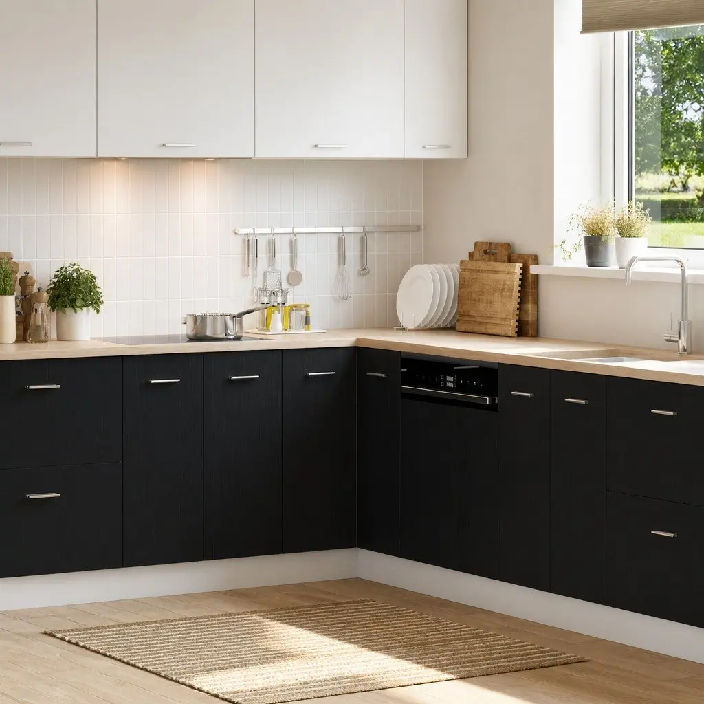 Hanging Kitchen Cabinet Black Oak Modern Storage 75.5 x 75.5 x 80.5cm