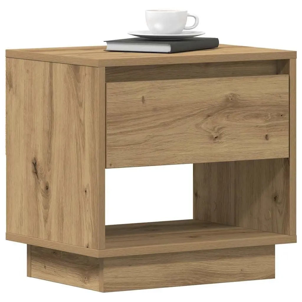 2 Piece Bedside Table Rustic Nightstand Engineered Wood Brown Storage Compact Size