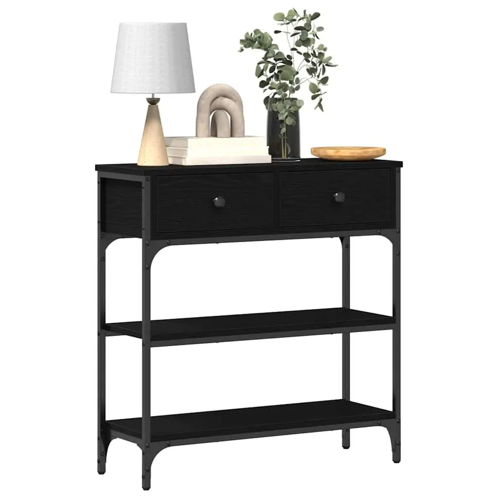 Console Table Steel Frame Engineered Wood Black Industrial Style 725x25x75cm