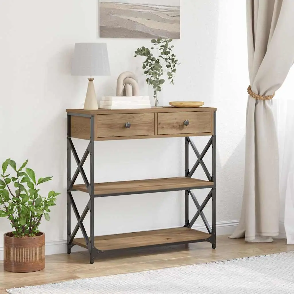 End Table Rustic Wood Metal Storage Accent Side Table Brown 75x28x75cm Living Room Bedroom