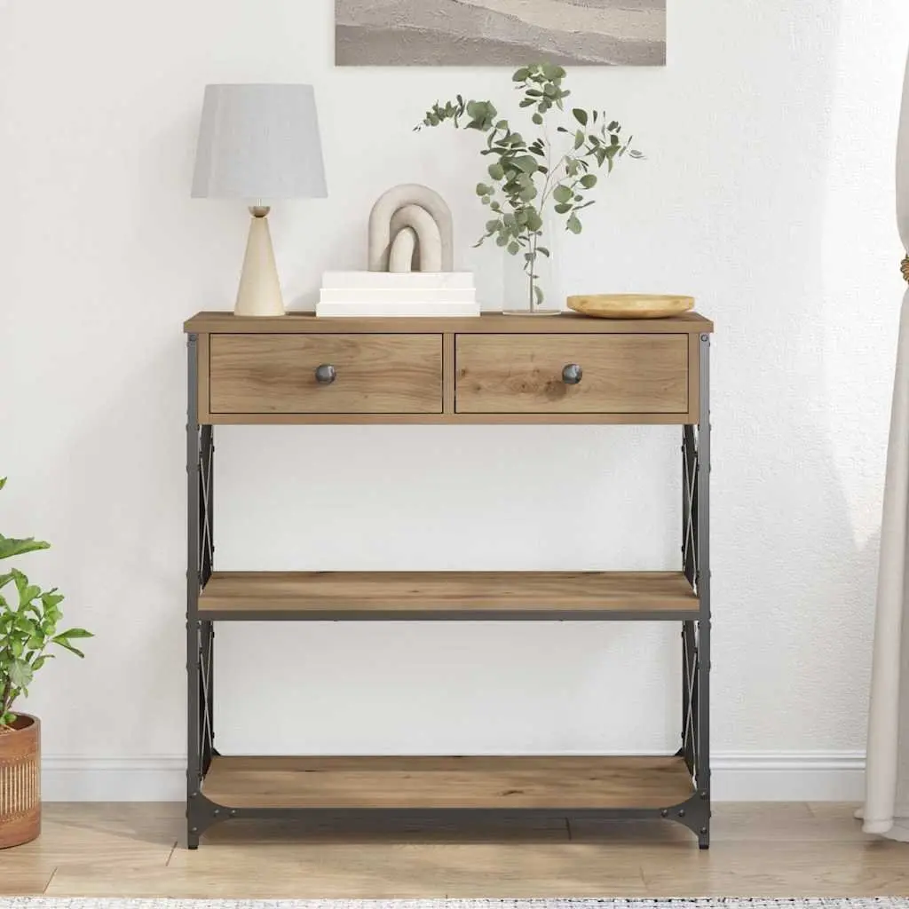 End Table Rustic Wood Metal Storage Accent Side Table Brown 75x28x75cm Living Room Bedroom