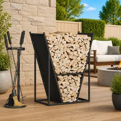 Firewood Rack Black Log Storage Holder Cold-rolled Steel Large Capacity Wood
