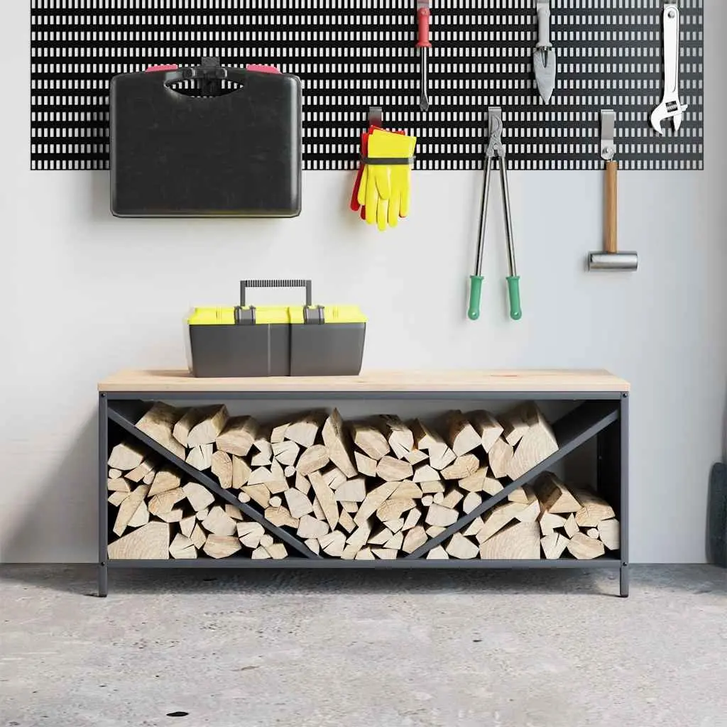 Log Rack Firewood Storage Holder Cold-Rolled Steel 100.5 x 35.5 x 40 cm Anthracite with Wooden Top