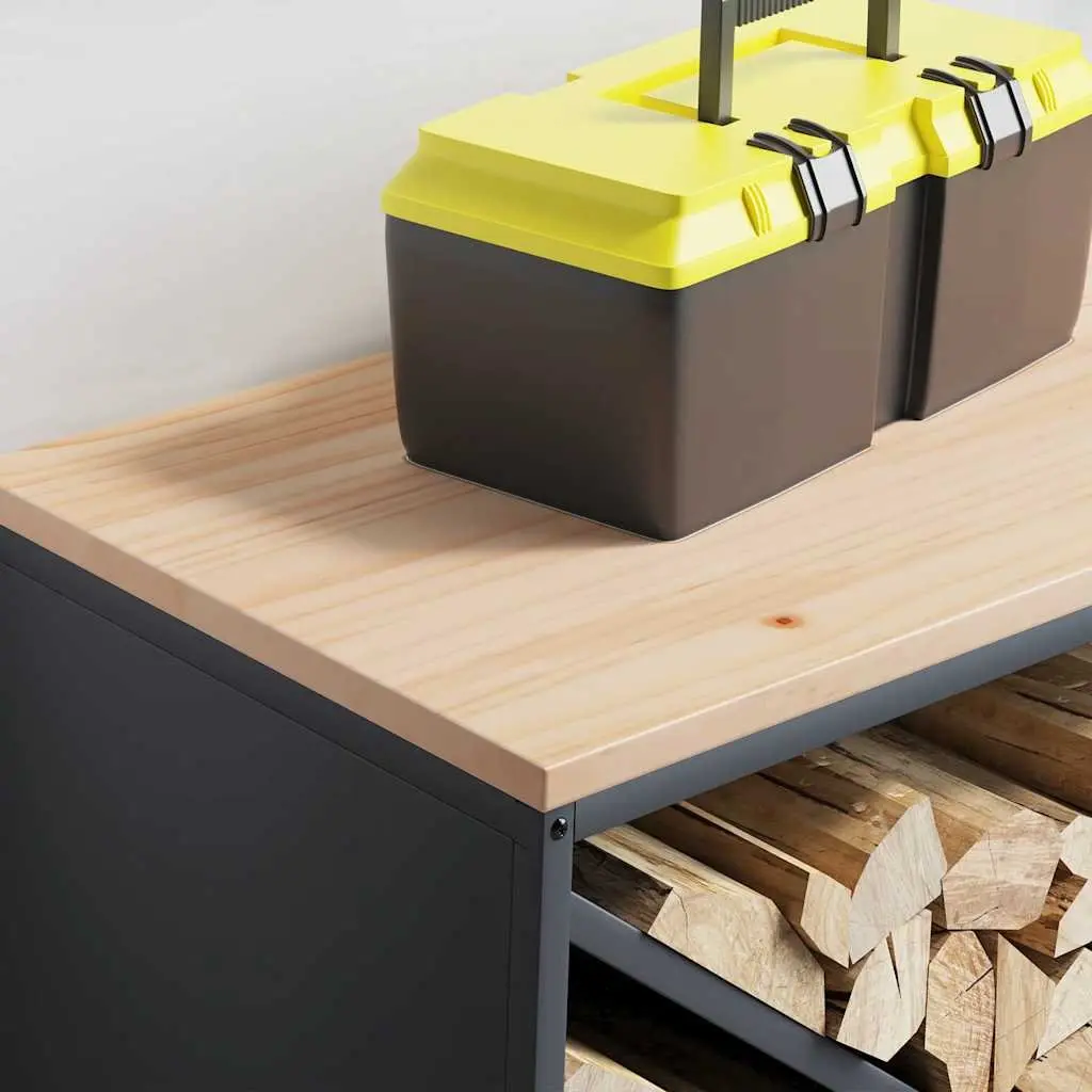 Log Rack Firewood Storage Holder Cold-Rolled Steel 100.5 x 35.5 x 40 cm Anthracite with Wooden Top