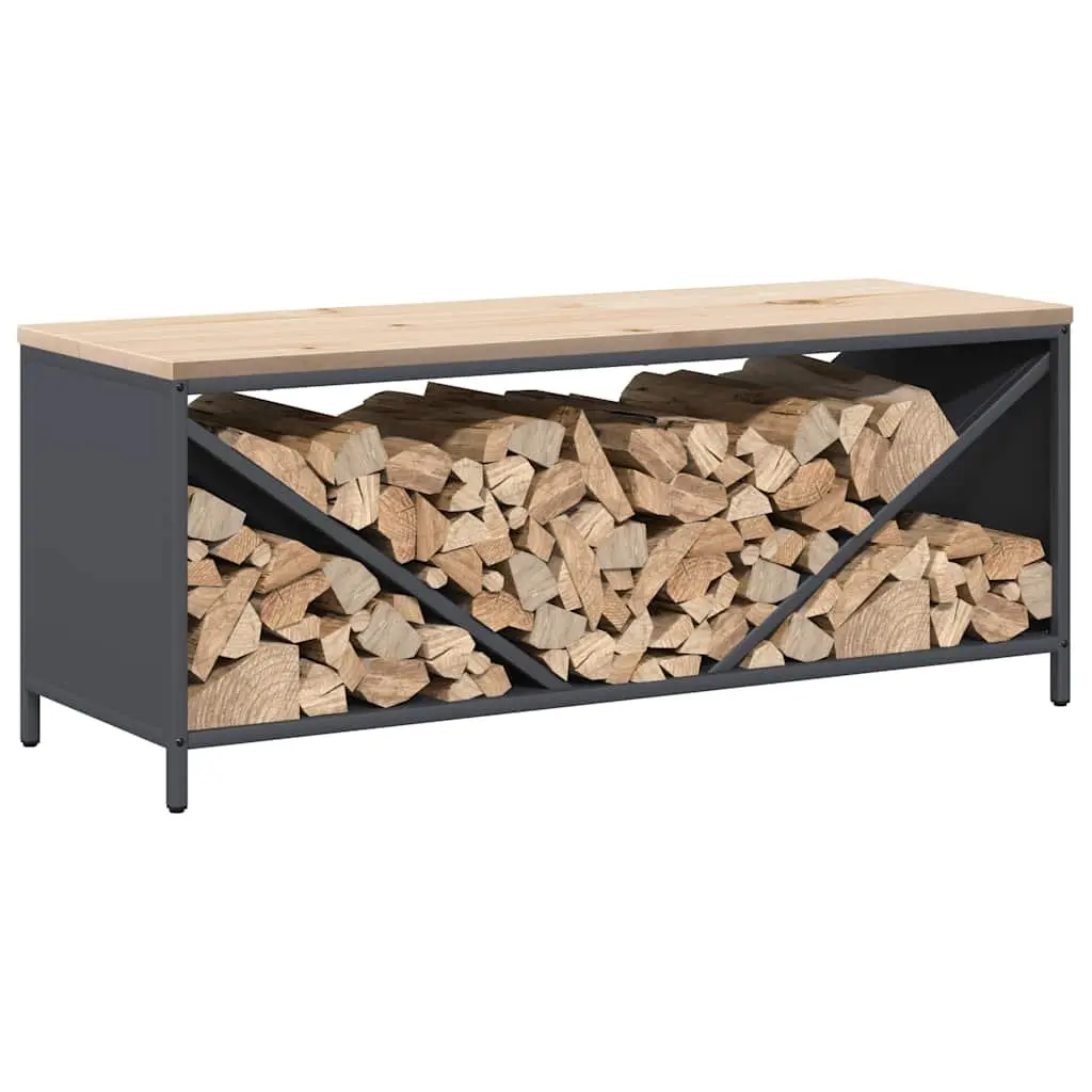 Log Rack Firewood Storage Holder Cold-Rolled Steel 100.5 x 35.5 x 40 cm Anthracite with Wooden Top