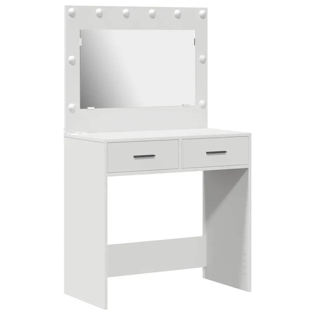 Dressing Table Engineered Wood 78.5 x 41 x 135 cm White with LED Lights and Storage Drawers