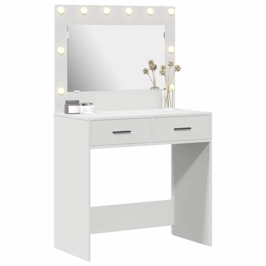 Dressing Table Engineered Wood 78.5 x 41 x 135 cm White with LED Lights and Storage Drawers