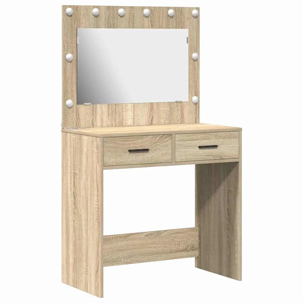 Dressing Table Engineered Wood Brown Bedroom Vanity with Mirror and LED Lights