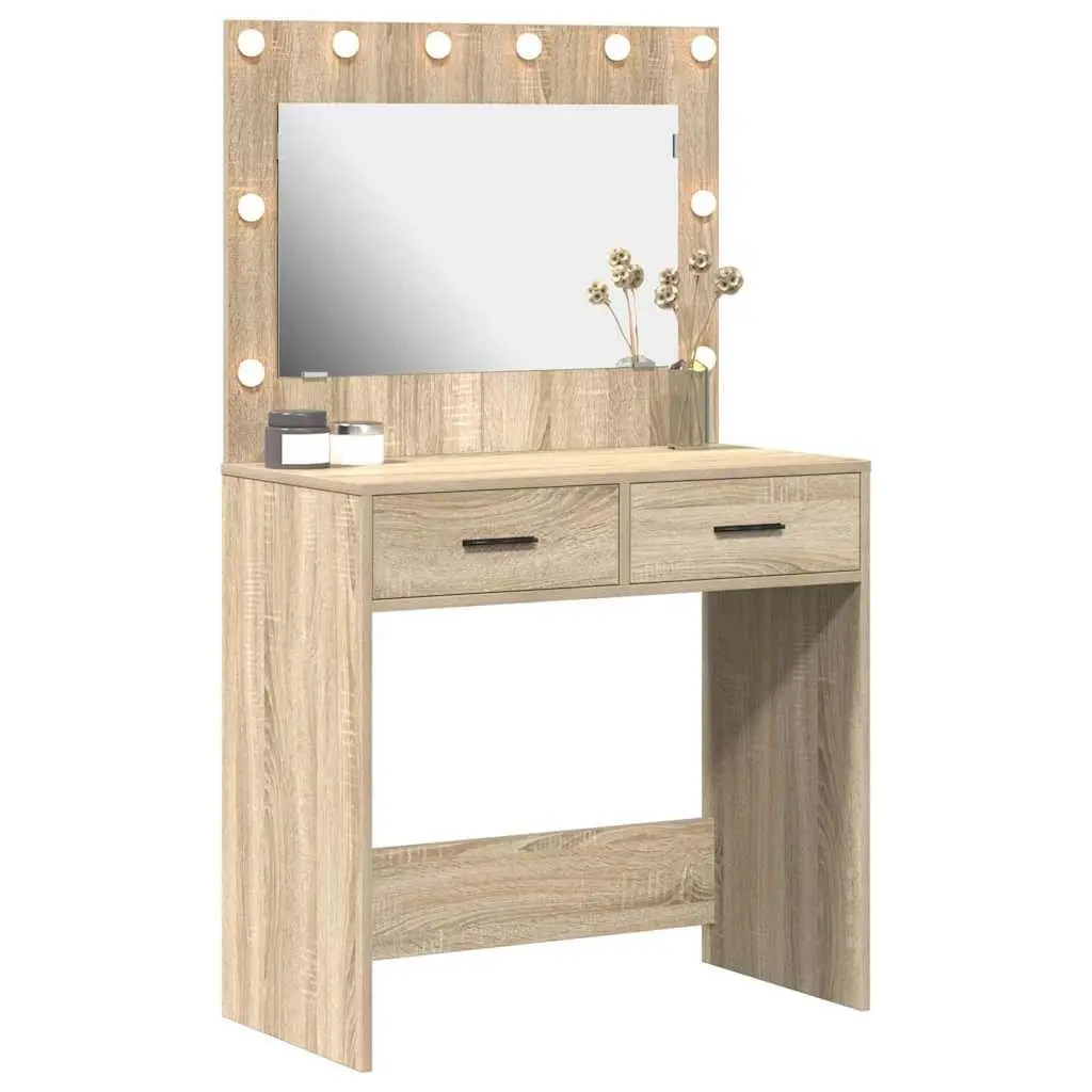 Dressing Table Engineered Wood Brown Bedroom Vanity with Mirror and LED Lights