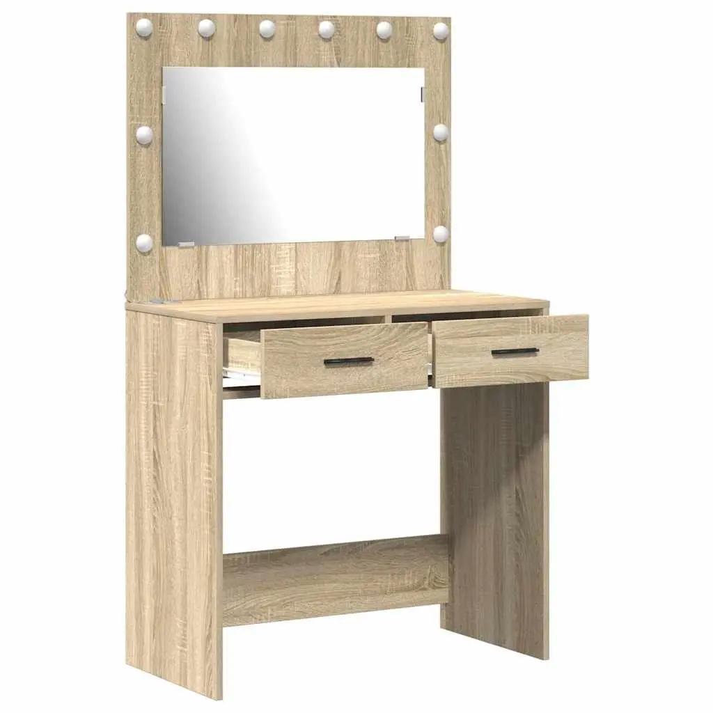 Dressing Table Engineered Wood Brown Bedroom Vanity with Mirror and LED Lights