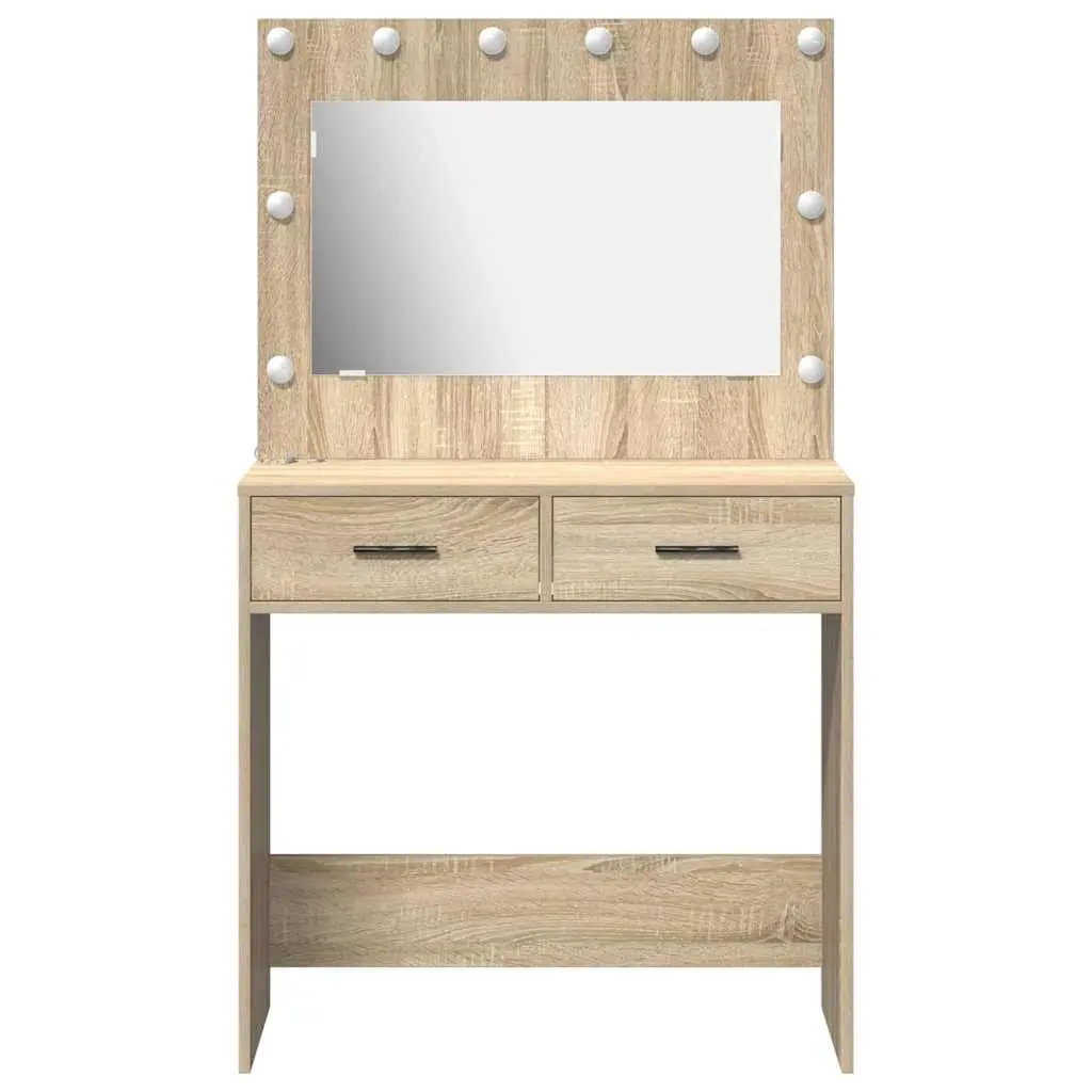 Dressing Table Engineered Wood Brown Bedroom Vanity with Mirror and LED Lights
