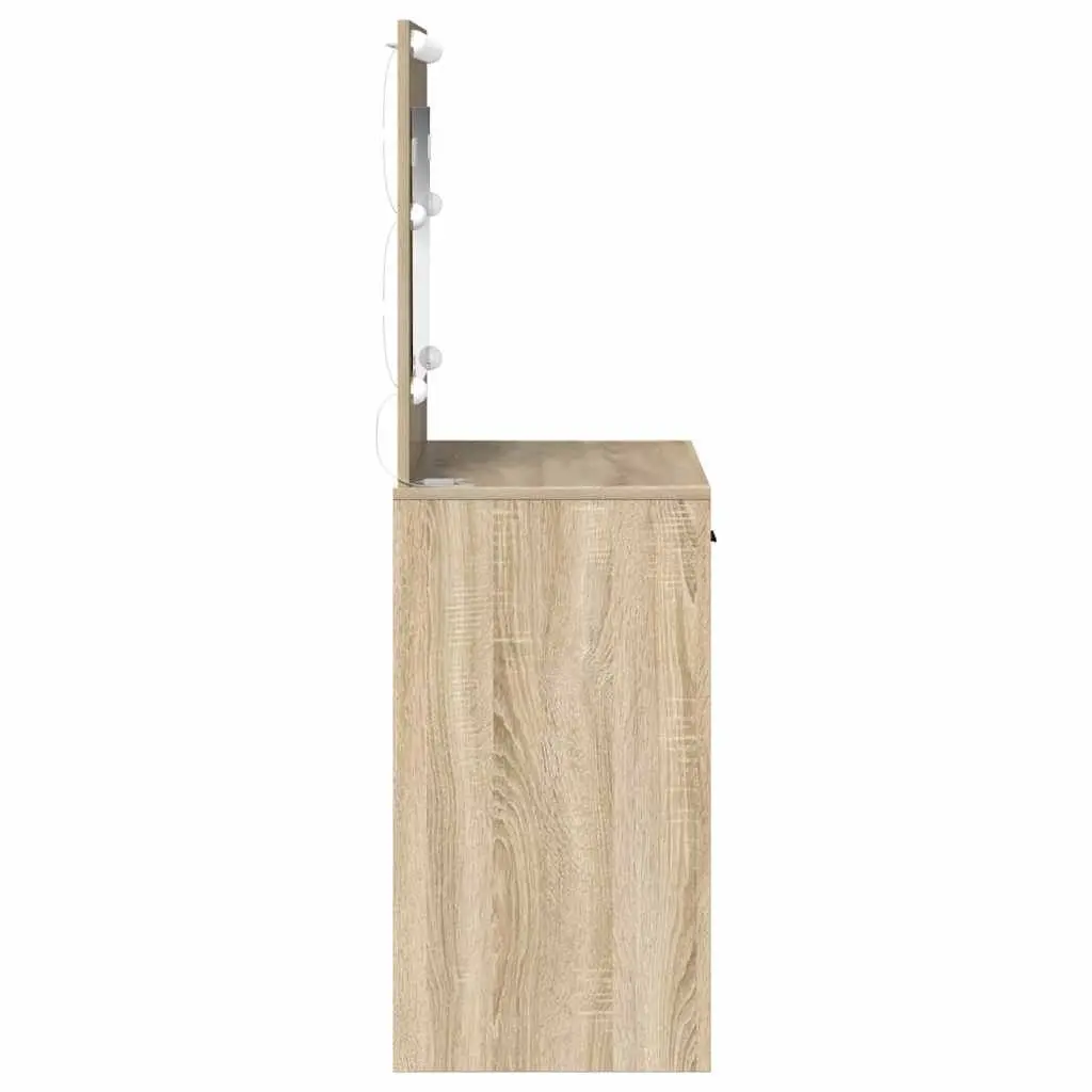 Dressing Table Engineered Wood Brown Bedroom Vanity with Mirror and LED Lights