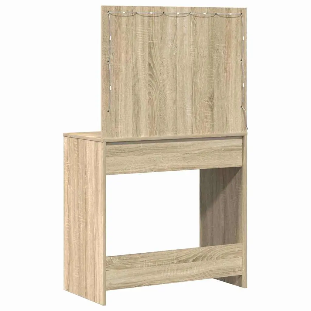 Dressing Table Engineered Wood Brown Bedroom Vanity with Mirror and LED Lights