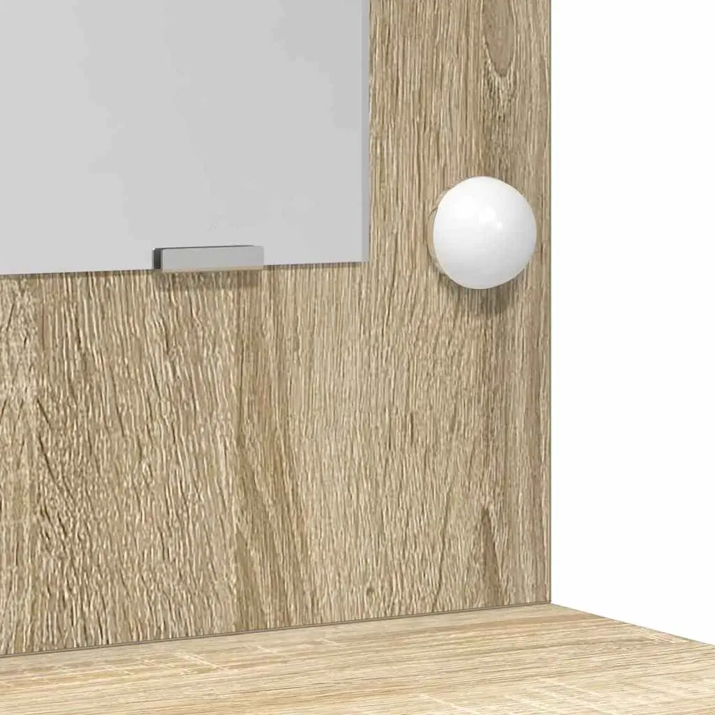 Dressing Table Engineered Wood Brown Bedroom Vanity with Mirror and LED Lights