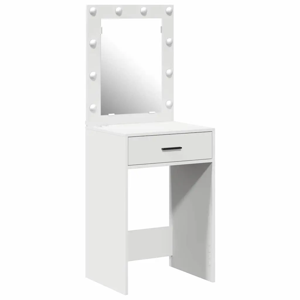 Dressing Table Engineered Wood 50 x 41 x 135 cm White with Mirror LED Lights Storage Drawers