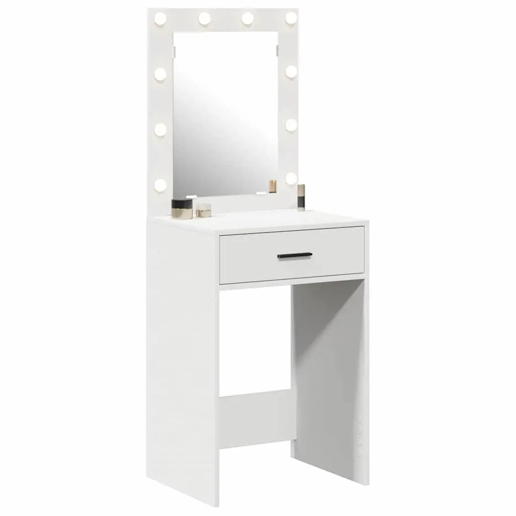 Dressing Table Engineered Wood 50 x 41 x 135 cm White with Mirror LED Lights Storage Drawers