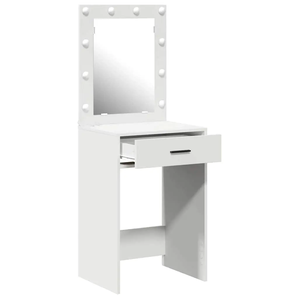 Dressing Table Engineered Wood 50 x 41 x 135 cm White with Mirror LED Lights Storage Drawers