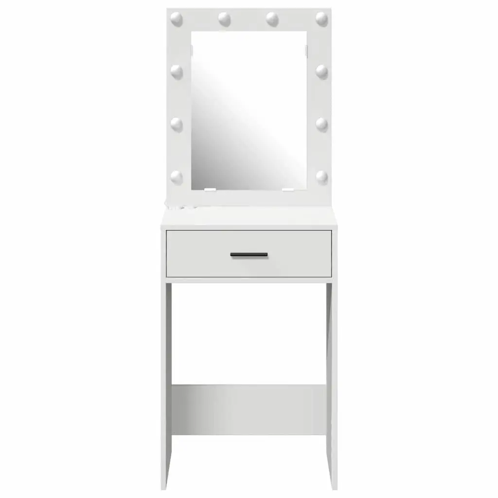 Dressing Table Engineered Wood 50 x 41 x 135 cm White with Mirror LED Lights Storage Drawers
