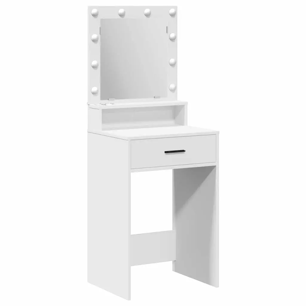 Dressing Table Engineered Wood 50 x 41 x 135 cm White with LED Mirror Lights and Drawers