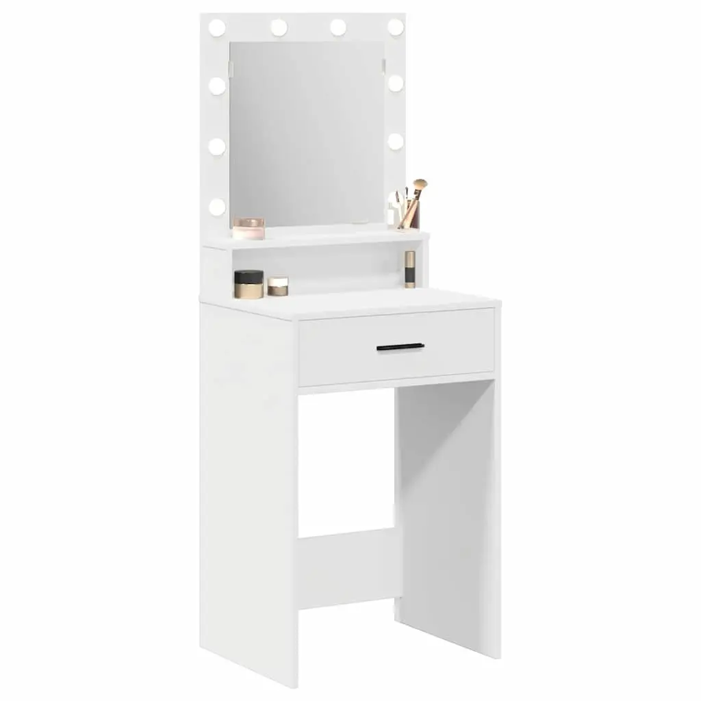Dressing Table Engineered Wood 50 x 41 x 135 cm White with LED Mirror Lights and Drawers