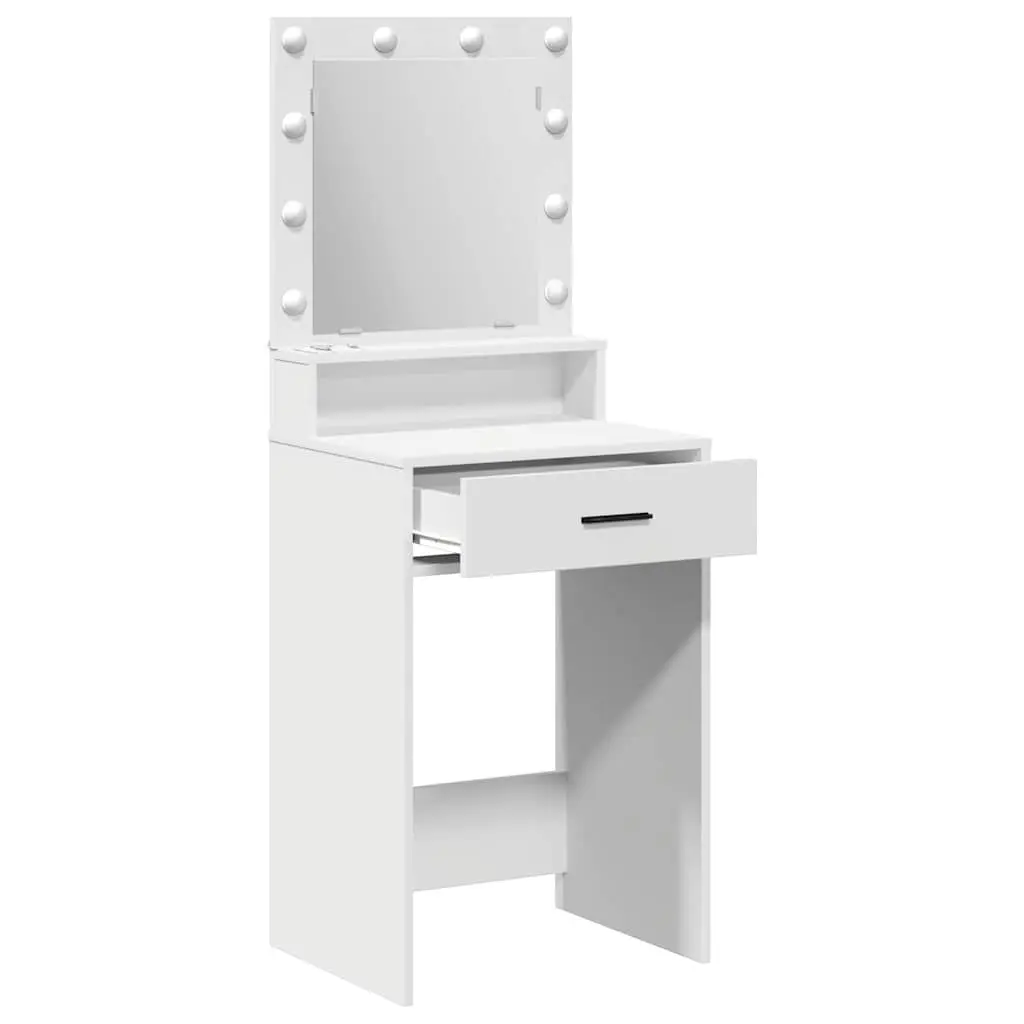 Dressing Table Engineered Wood 50 x 41 x 135 cm White with LED Mirror Lights and Drawers