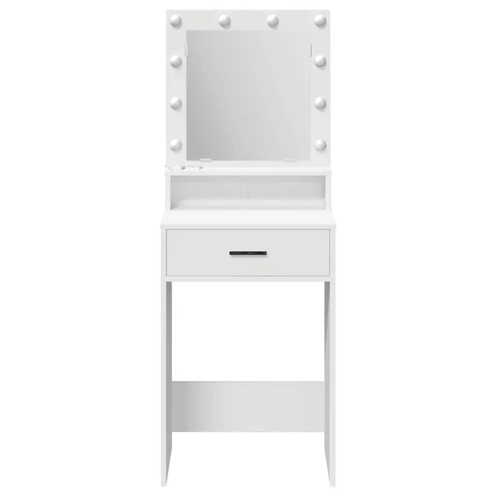 Dressing Table Engineered Wood 50 x 41 x 135 cm White with LED Mirror Lights and Drawers