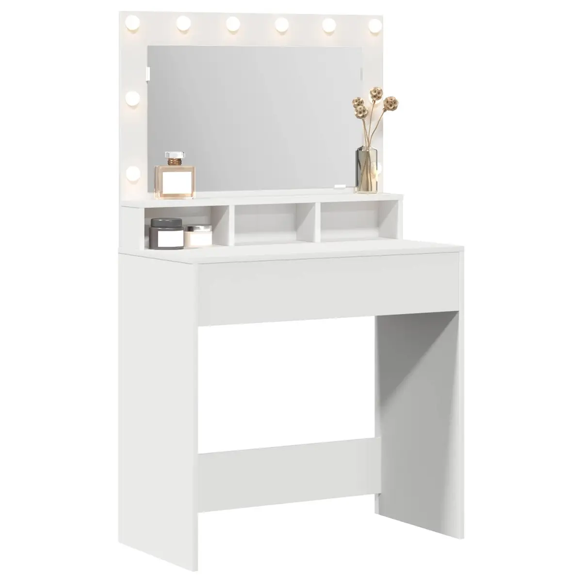 Dressing Table Engineered Wood 78.5 x 41 x 135 cm White with Integrated Mirror and LED Lights