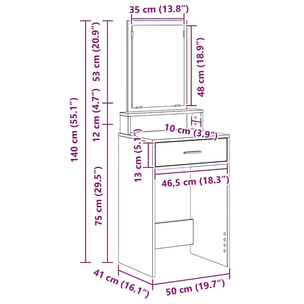 White Dressing Table Bedroom Vanity Unit with Mirror and Drawers Storage