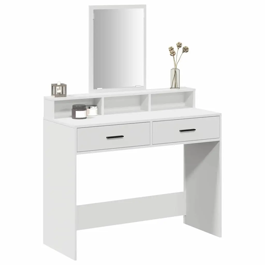 White Dressing Table Bedroom Vanity Unit with Mirror and Drawers Storage