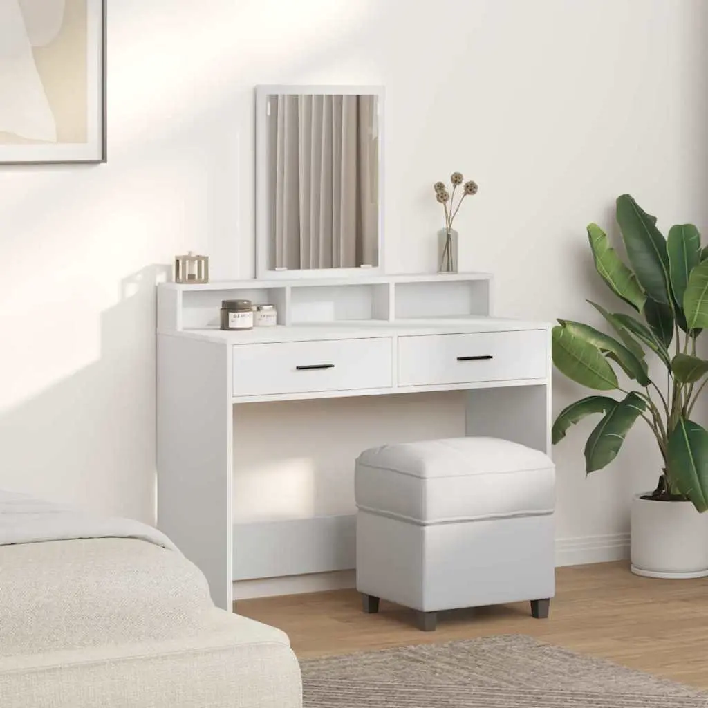 White Dressing Table Bedroom Vanity Unit with Mirror and Drawers Storage