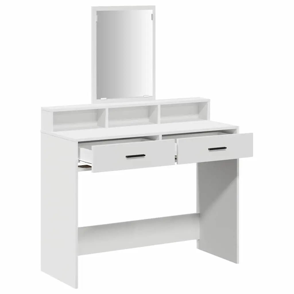 White Dressing Table Bedroom Vanity Unit with Mirror and Drawers Storage