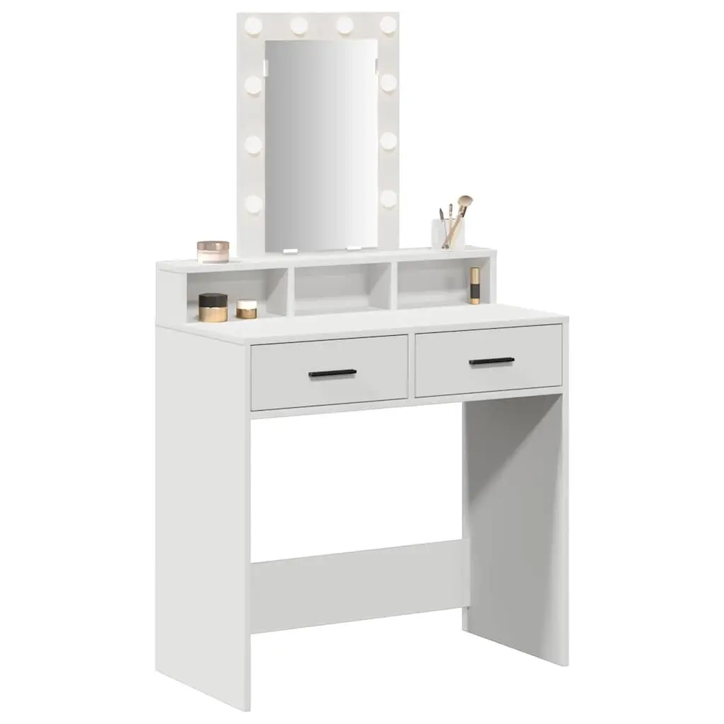 Dressing Table Engineered Wood 79 x 41 x 140 cm White with Mirror and LED Lights