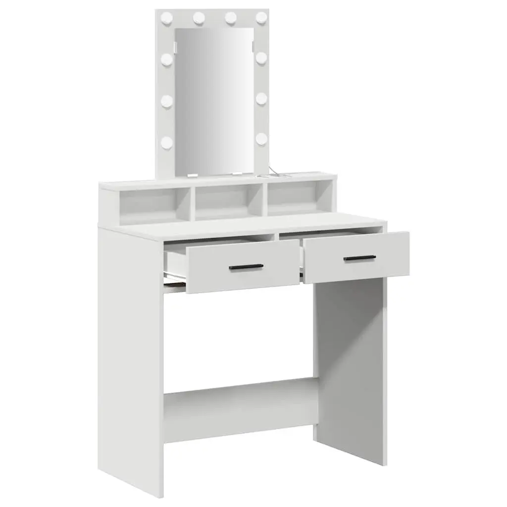Dressing Table Engineered Wood 79 x 41 x 140 cm White with Mirror and LED Lights