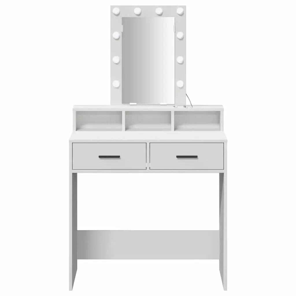 Dressing Table Engineered Wood 79 x 41 x 140 cm White with Mirror and LED Lights