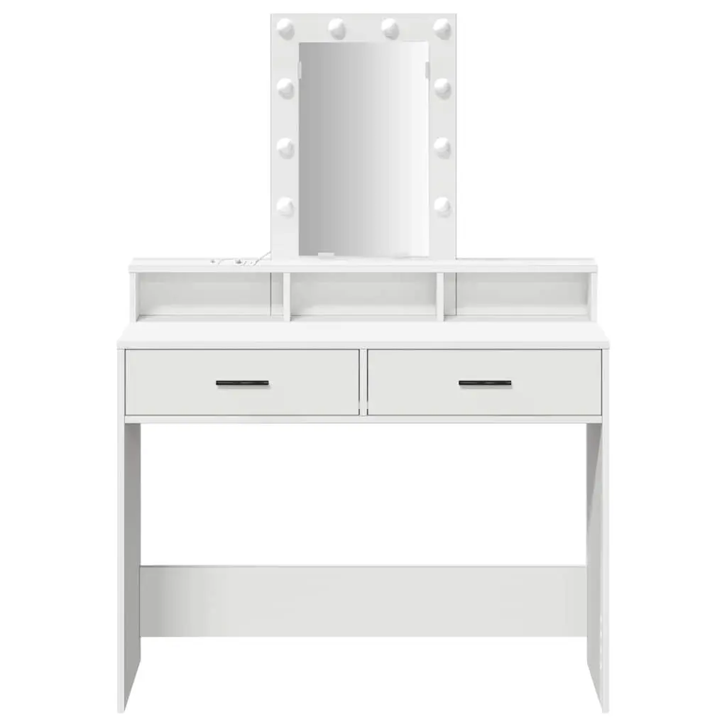 Dressing Table Engineered Wood White 100x41x140cm with LED Mirror Lights Drawers USB Charging Port