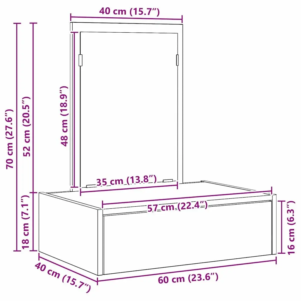 Dressing Table Engineered Wood Brown with Integrated Mirror and Drawers
