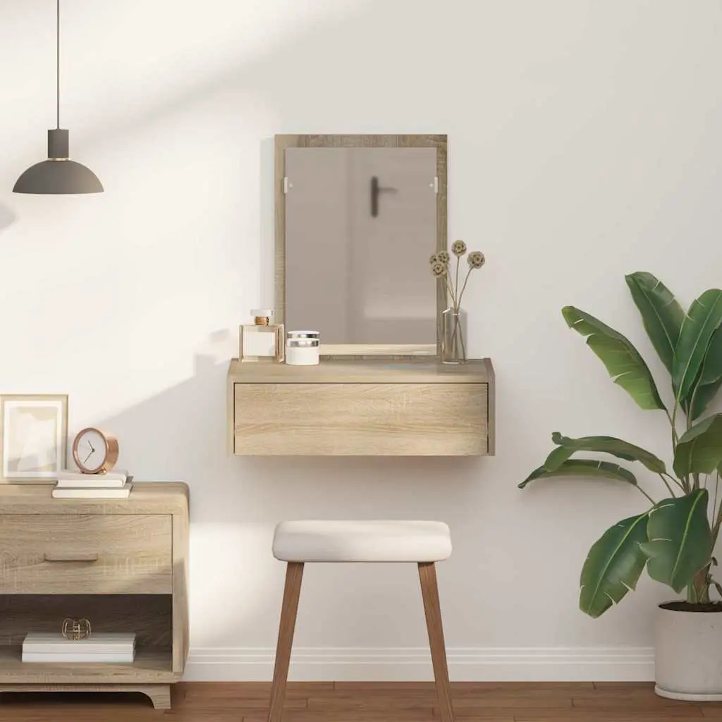 Dressing Table Engineered Wood Brown with Integrated Mirror and Drawers