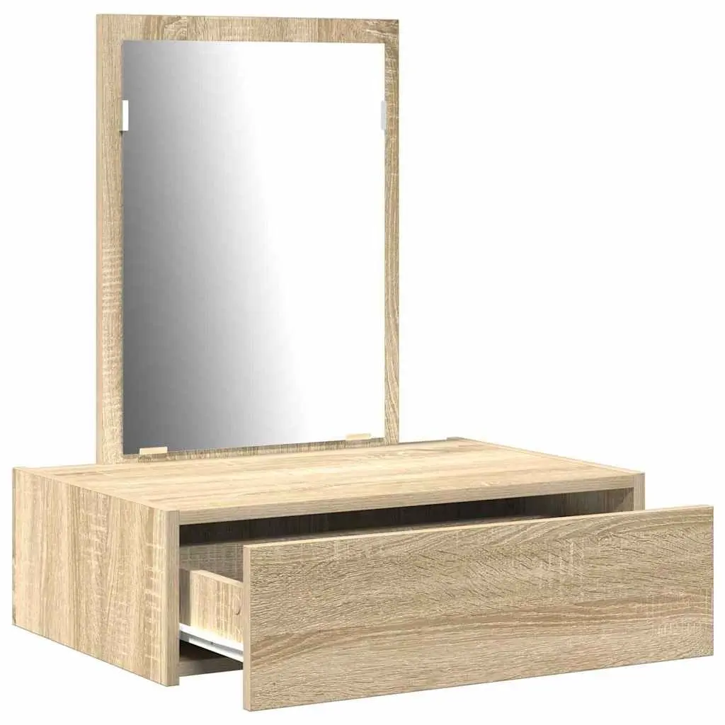 Dressing Table Engineered Wood Brown with Integrated Mirror and Drawers