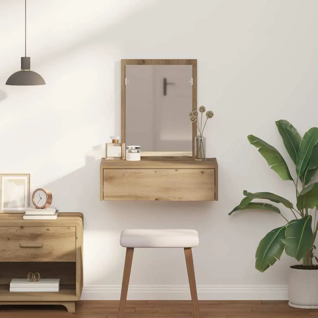 Brown Dressing Table with Integrated Mirror