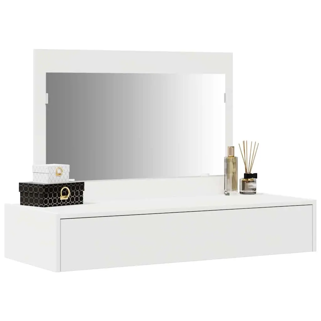Dressing Table Modern Engineered Wood White 100x40x70cm Bedroom Vanity Unit with Storage and Integrated Mirror